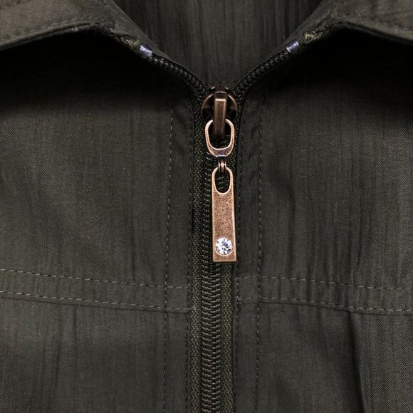 Alia Moss Green Full Zip Up Shirt or Lightweight Jacket size 10 - Picture 7 of 13